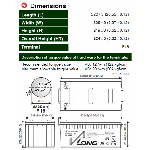 ẮC QUY KÍN KHÍ (VRLA AGM) LONG 12V-200Ah, CWP200-12N