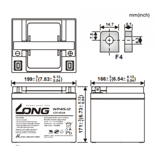 ẮC QUY KÍN KHÍ (VRLA AGM) LONG 12V-45Ah, (WP45-12; WP45-12N)