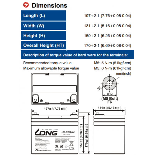 ẮC QUY KÍN KHÍ (VRLA AGM) LONG 12V-33Ah, U1-33HN