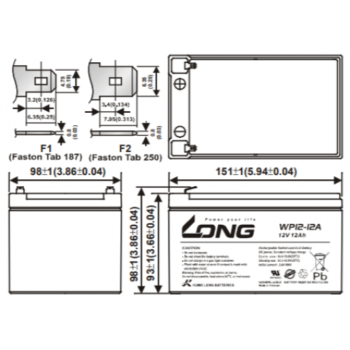 ẮC QUY KÍN KHÍ (VRLA AGM) LONG 12V-12Ah, WP12-12A