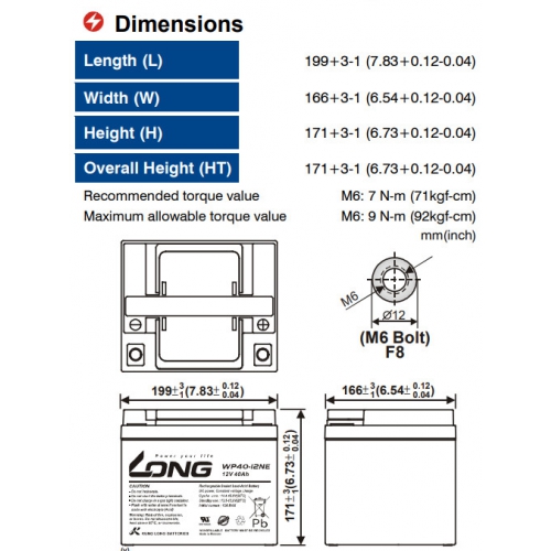 ẮC QUY KÍN KHÍ (VRLA AGM) LONG 12V-40Ah, (WP40-12E; WP40-12NE)