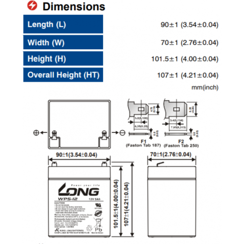 ẮC QUY KÍN KHÍ (VRLA AGM) LONG 12V-5Ah, WP5-12