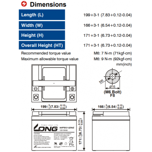 ẮC QUY KÍN KHÍ (VRLA AGM) LONG 12V-50Ah, (WP50-12E; WP50-12NE)