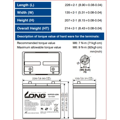 ẮC QUY KÍN KHÍ (VRLA AGM) LONG 12V-55Ah, WP55-12N