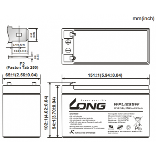 ẮC QUY KÍN KHÍ (VRLA AGM) LONG 12V-8.5Ah, WPL1235W