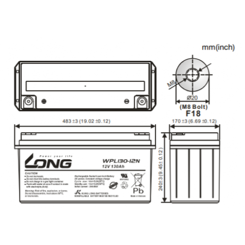 ẮC QUY KÍN KHÍ (VRLA AGM) LONG 12V-130Ah, WPL130-12N