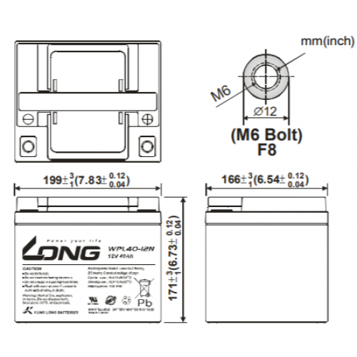 ẮC QUY KÍN KHÍ (VRLA AGM) LONG 12V-40Ah, (WPL40-12; WPL40-12N)