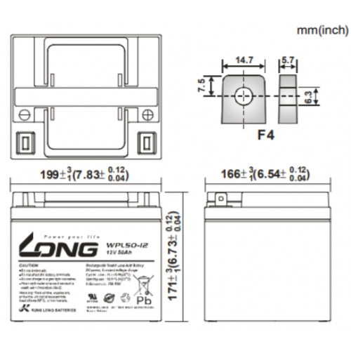 ẮC QUY KÍN KHÍ (VRLA AGM) LONG 12V-50Ah, (WPL50-12; WPL50-12N)